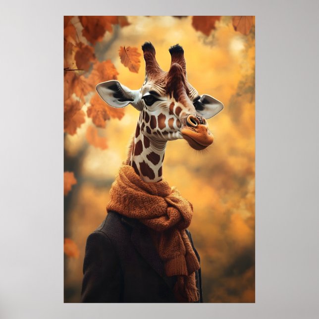 Giraffe in Fall Clothes Art Print, Autumn Poster (Vorne)