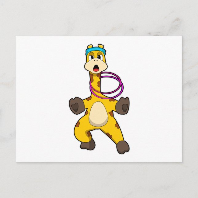 Giraffe in Fitness mit Swing Ring Postkarte (Vorderseite)