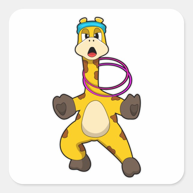 Giraffe in Fitness mit Swing Ring Quadratischer Aufkleber (Vorderseite)