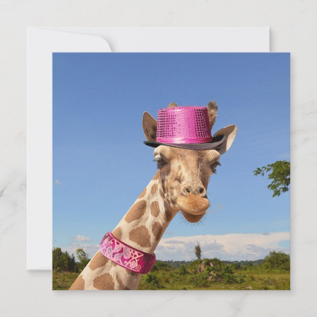 Giraffe in funkelnd-rosa Hut (Vorderseite)
