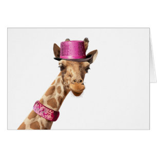 Giraffe in funkelnd-rosa Hut