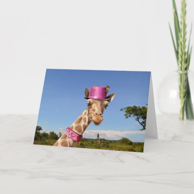 Giraffe in funkelnd-rosa Hut (Vorderseite)