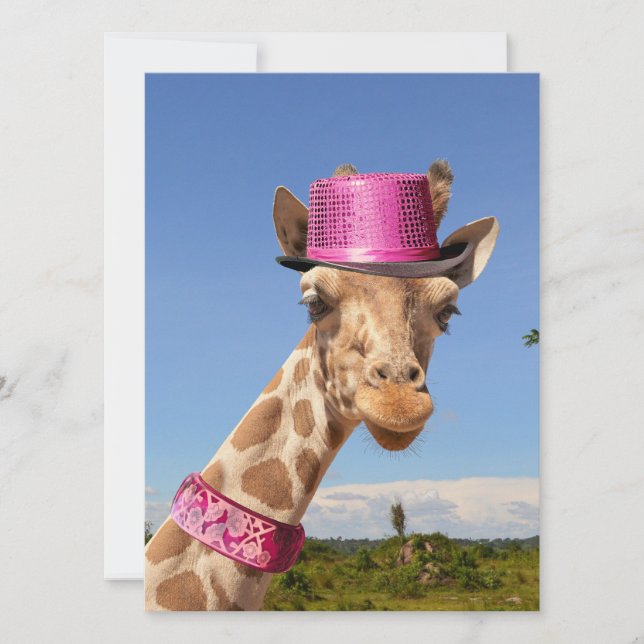 Giraffe in funkelnd-rosa Hut (Vorderseite)