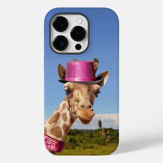 Giraffe in funkelnd-rosa Hut Case-Mate iPhone Hülle (Rückseite)