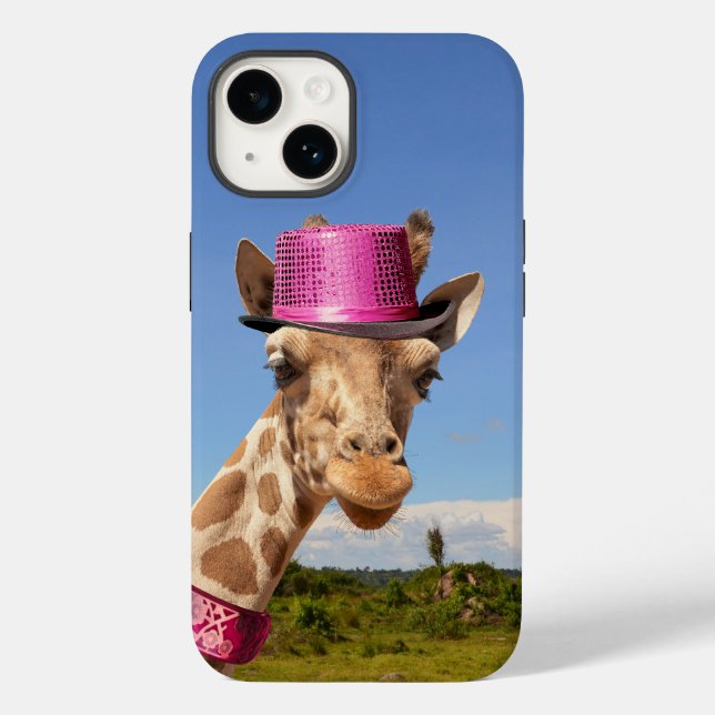 Giraffe in funkelnd-rosa Hut Case-Mate iPhone Hülle (Rückseite)