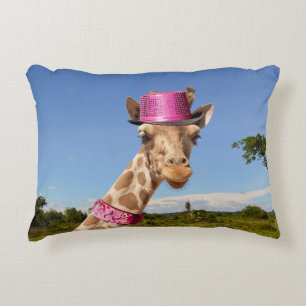 Giraffe in funkelnd-rosa Hut Dekokissen