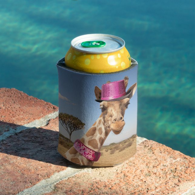 Giraffe in funkelnd-rosa Hut Dosenkühler (In Situ Pool)
