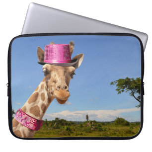 Giraffe in funkelnd rosa Hut Elektronik-Beutel Laptopschutzhülle