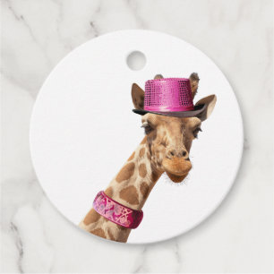 Giraffe in funkelnd-rosa Hut Geschenkanhänger