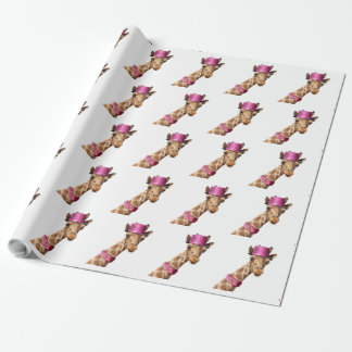 Giraffe in funkelnd-rosa Hut Geschenkpapier