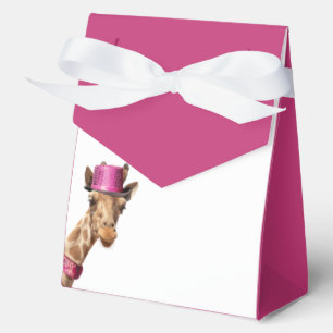 Giraffe in funkelnd-rosa Hut Geschenkschachtel