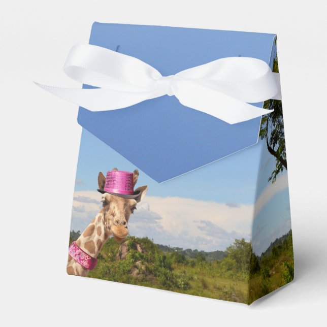 Giraffe in funkelnd-rosa Hut Geschenkschachtel (Vorderseite)