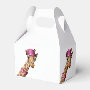 Giraffe in funkelnd-rosa Hut Geschenkschachtel