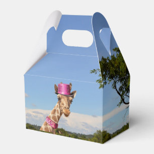 Giraffe in funkelnd-rosa Hut Geschenkschachtel