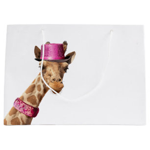 Giraffe in funkelnd-rosa Hut Große Geschenktüte