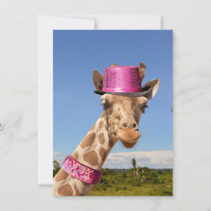 Giraffe in funkelnd-rosa Hut Karte