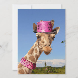 Giraffe in funkelnd-rosa Hut Karte