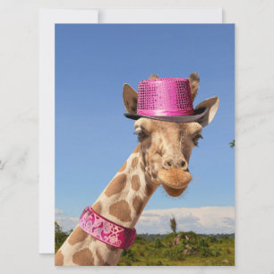 Giraffe in funkelnd-rosa Hut Karte