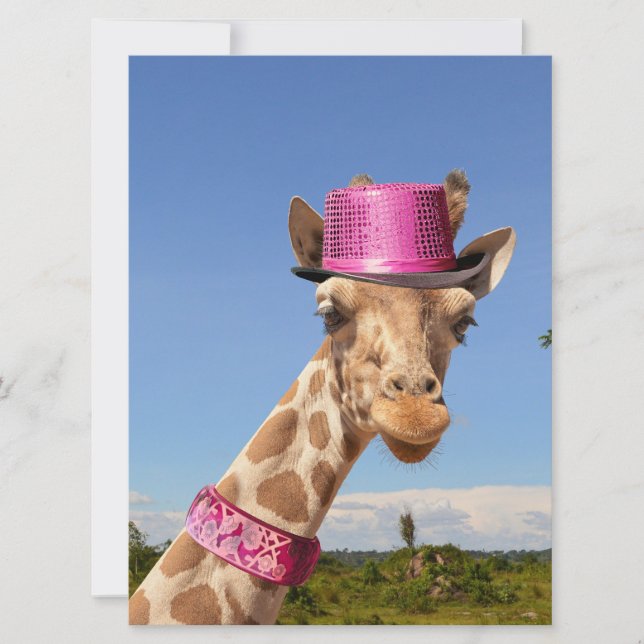 Giraffe in funkelnd-rosa Hut Karte (Vorderseite)