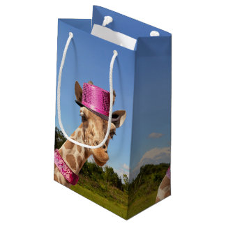 Giraffe in funkelnd-rosa Hut Kleine Geschenktüte