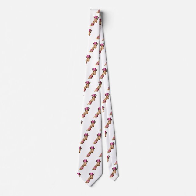 Giraffe in funkelnd-rosa Hut Krawatte (Vorderseite)
