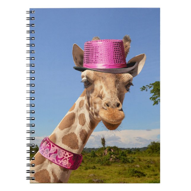 Giraffe in funkelnd-rosa Hut Notizblock (Vorderseite)