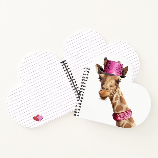 Giraffe in funkelnd-rosa Hut Notizbuch (Innenseite)