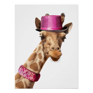 Giraffe in funkelnd-rosa Hut Poster