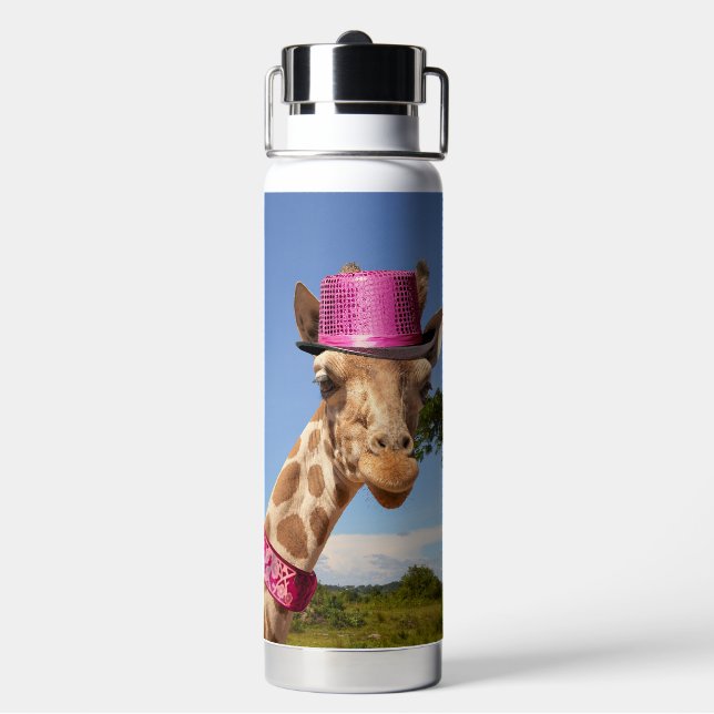 Giraffe in funkelnd-rosa Hut Trinkflasche (Hinten)