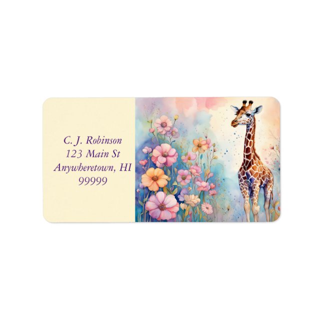 Giraffe in Pastel Garden Adressaufkleber (Vorne)