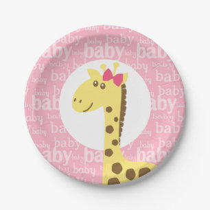 Giraffe in Pink Bow Babydusche für Mädchen Pappteller