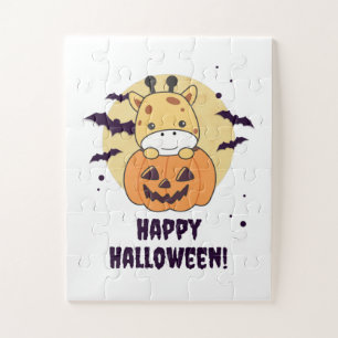 Giraffe in Pumpkin Niedliche Giraffen Happy Hallow Puzzle
