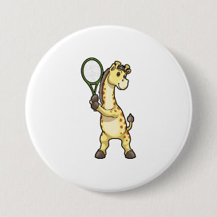 Giraffe in Tennis mit Tennisschläger Button