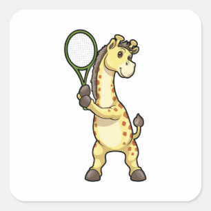 Giraffe in Tennis mit Tennisschläger Quadratischer Aufkleber