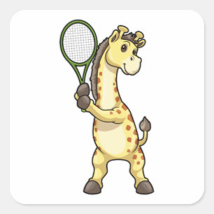 Giraffe in Tennis mit Tennisschläger Quadratischer Aufkleber