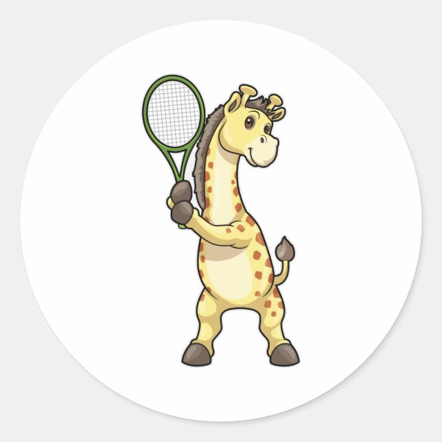 Giraffe in Tennis mit Tennisschläger Runder Aufkleber (Vorderseite)