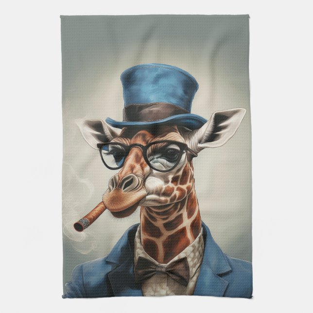Giraffe in Tophut und Jacke Geschirrtuch (Vertikal)