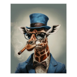 Giraffe in Tophut und Jacke Poster