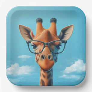 Giraffe in Wolken mit Brille Pappteller