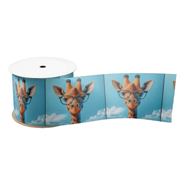Giraffe in Wolken mit Brille Satinband (Spule)