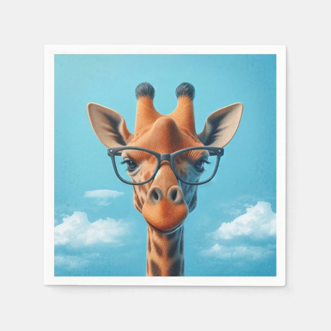Giraffe in Wolken mit Brille Serviette (Vorderseite)