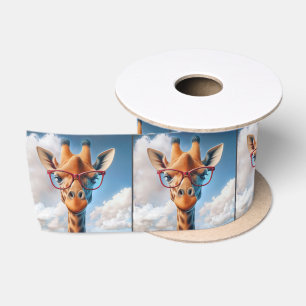 Giraffe in Wolken mit roter Brille Satinband