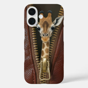 Giraffe in Zipper auf Leder iPhone 16 Hülle