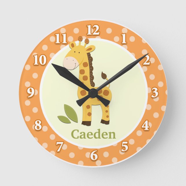 Giraffe Jungle Adventure (Orange) Wall Clock Runde Wanduhr (Vorderseite)