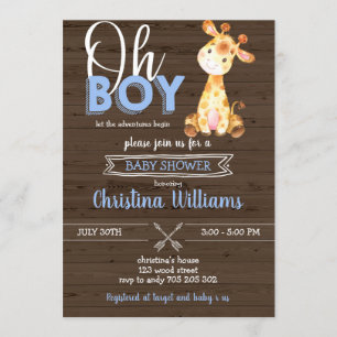 Giraffe Jungle Rustic Baby Boy Wood Baby Dusche Einladung