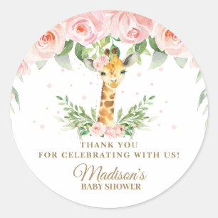 Giraffe Jungle Safari Pink Floral Vielen Dank Runder Aufkleber