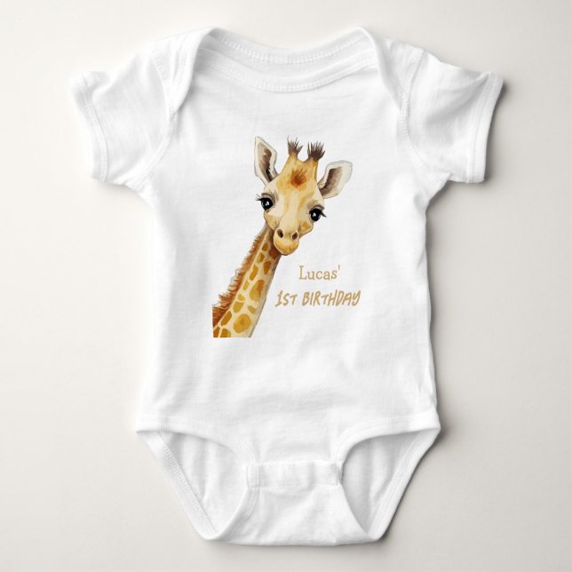 Giraffe Jungle Safari Tier erster Geburtstag Baby Strampler (Vorderseite)