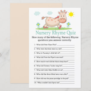 Giraffe Kinderzimmer Rhyme Quiz Babydusche