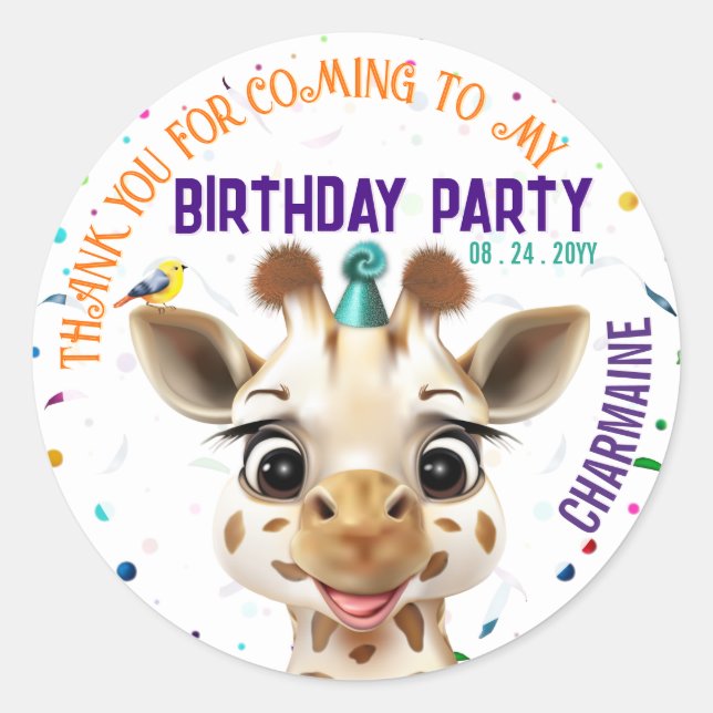 Giraffe-Konfetti-Kindergeburtstag Runder Aufkleber (Vorderseite)