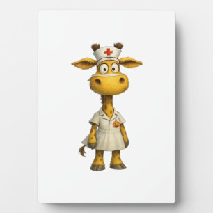 Giraffe-Krankenschwester Cartoon � Whimsical Healt Fotoplatte
